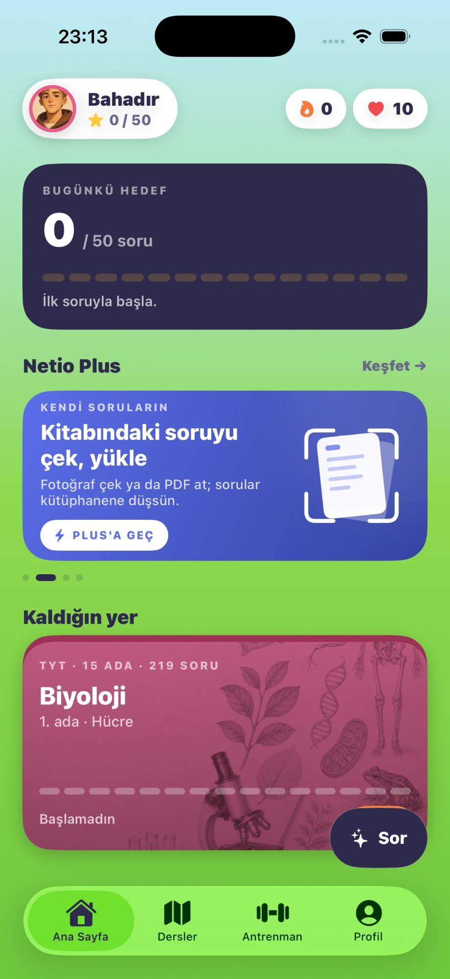 Netio ana ekranında fotoğraf veya PDF ile soru yükleme kartı